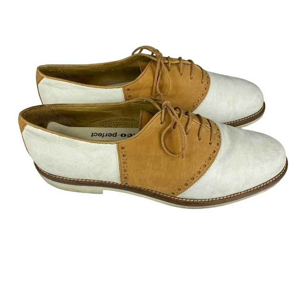 Aldo Bruè Men's Tan White Leather Wingtip Oxford Shoes Size 7‎